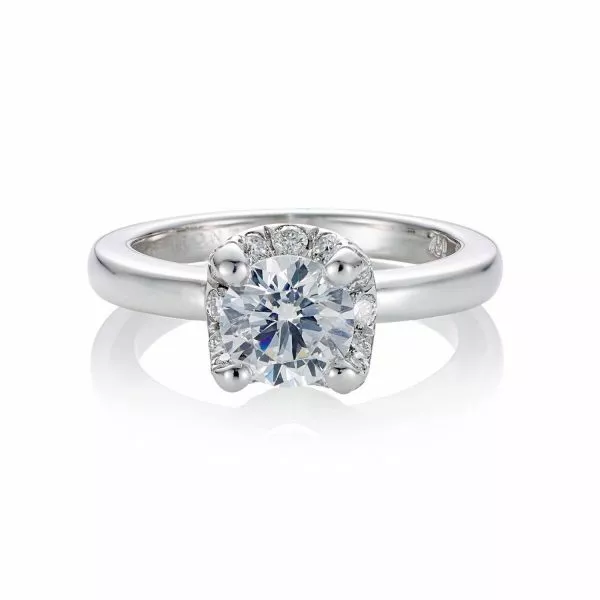 JENNIFER - 18ct White gold round solitaire diamond engagement ring with pave basket