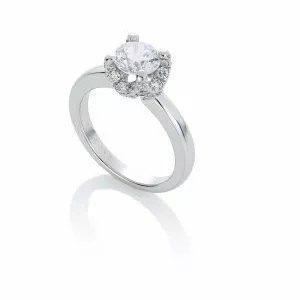 18ct White gold round solitaire diamond engagement ring with pave basket