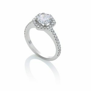 18ct White gold hexagon shape diamond engagement ring