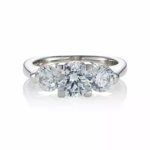18ct white gold three stone round brilliant cut diamond engagement ring