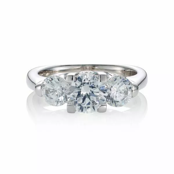 18ct white gold three stone round brilliant cut diamond engagement ring
