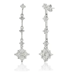 18ct White Gold Asscher Cut Diamond Drop Earrings