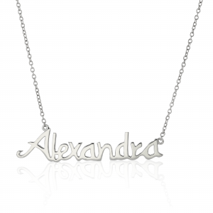 18ct white gold name plate necklace