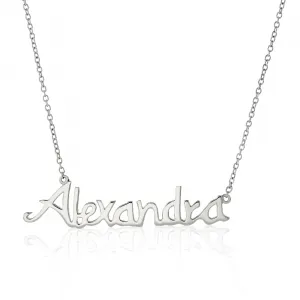 18ct white gold name plate necklace