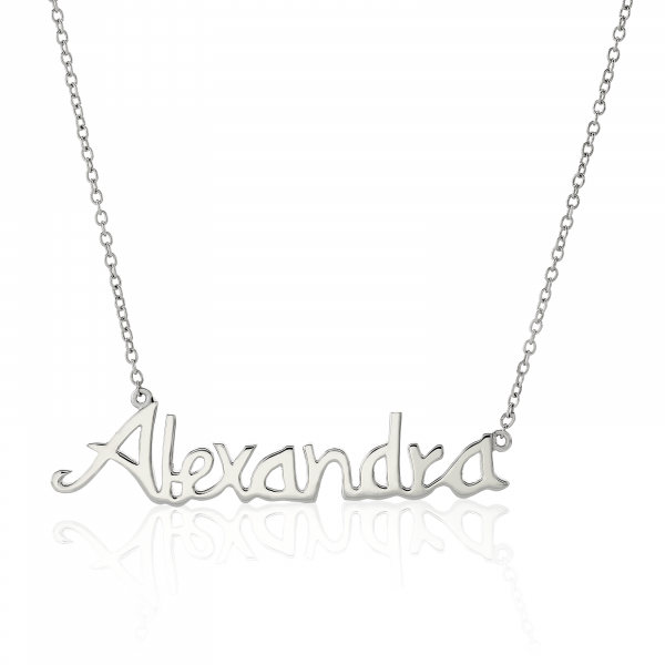 18ct white gold name plate necklace