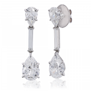 Platinum Pear and Baguette Shape Diamond Drop Earrings