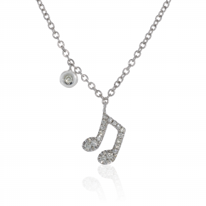 18ct white gold diamond musical note necklace