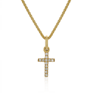 18ct yellow gold round brilliant cut diamonds small cross