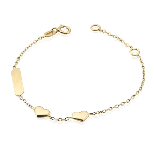 18ct Yellow Gold two Hearts & ID Baby Bracelet
