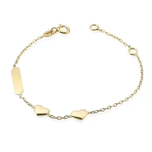 18ct Yellow Gold two Hearts & ID Baby Bracelet
