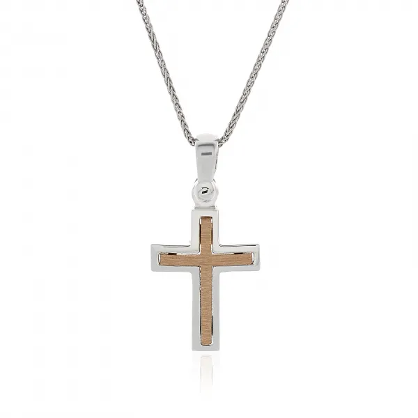 18ct rose and white gold cross