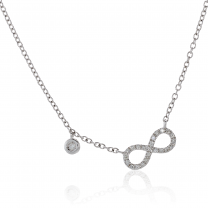 18ct white gold diamond set infinity necklace