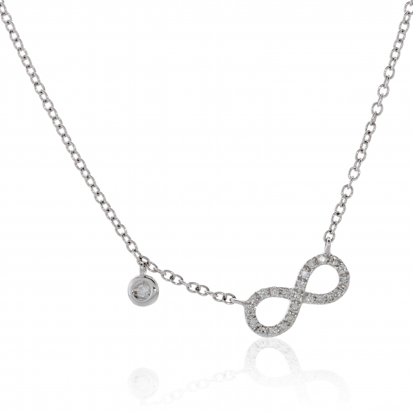 18ct white gold diamond set infinity necklace