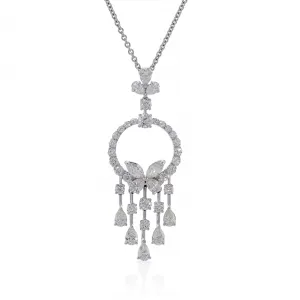 18ct white gold pear marquise & round diamond drop necklace