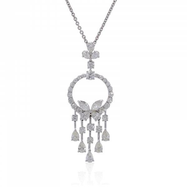 18ct white gold pear marquise & round diamond drop necklace