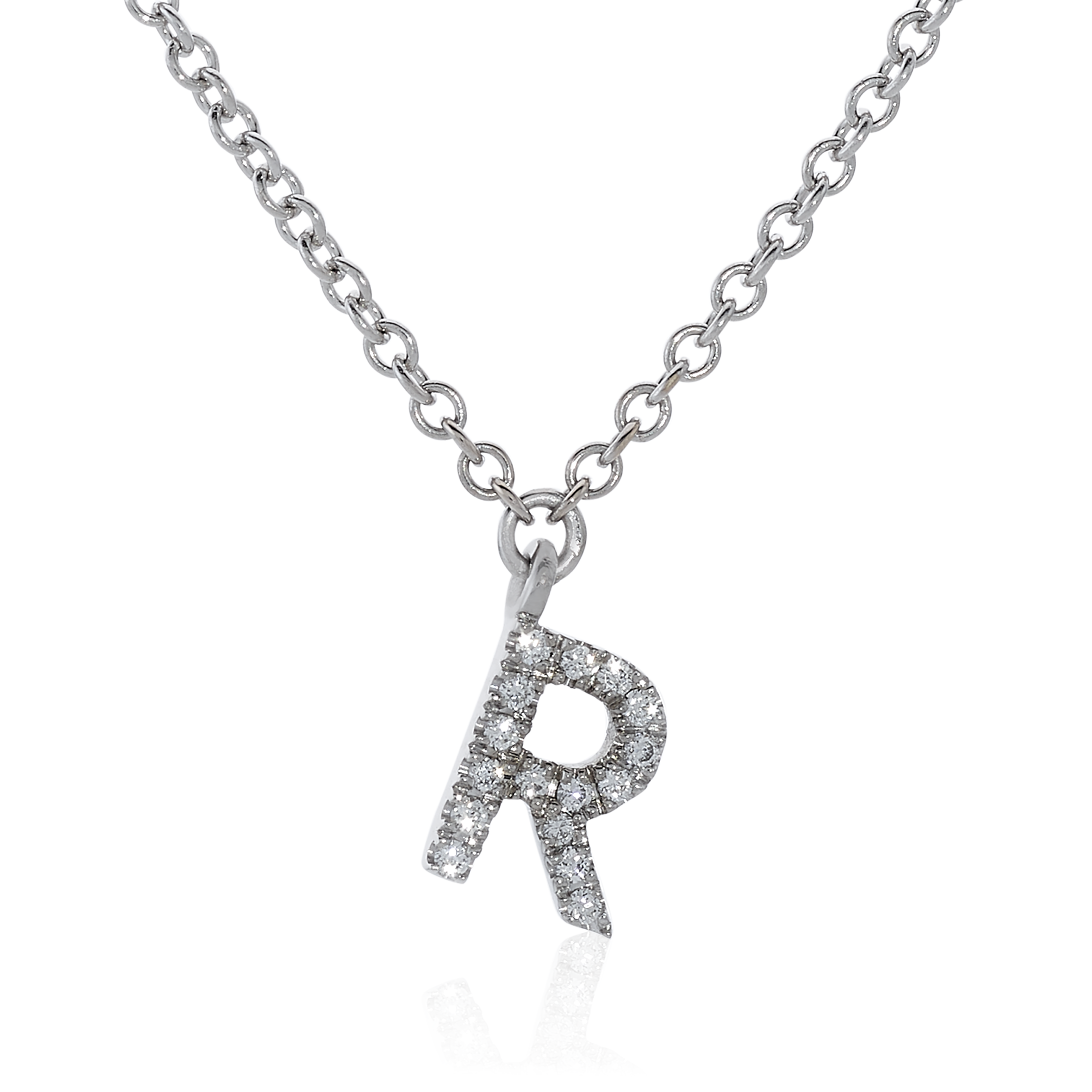 18ct white gold diamond initial &quot;R&quot; Necklace | Cerrone