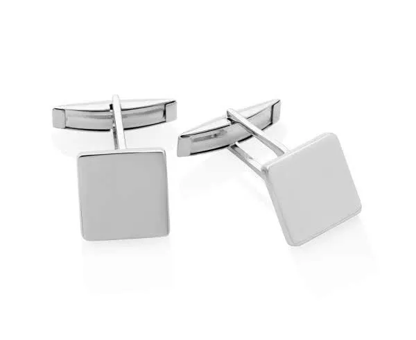 Silver Square Shape Plain Polished Cufflinks