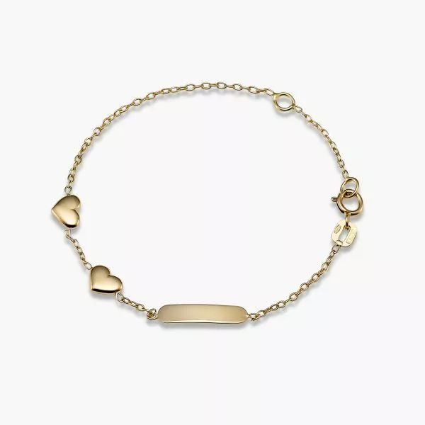 18ct Yellow Gold two Hearts & ID Baby Bracelet
