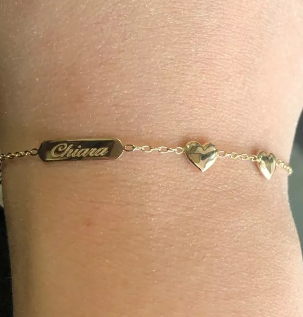 18ct Yellow Gold two Hearts & ID Baby Bracelet - Image 3