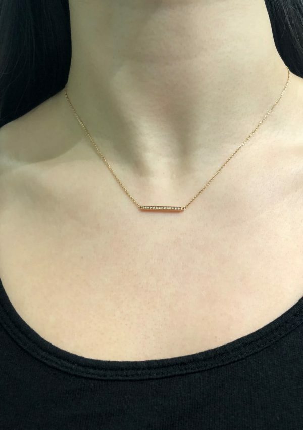 18ct rose gold diamond bar necklace