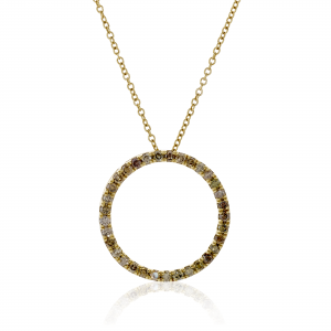 18ct Yellow gold Australian Cognac diamonds circle necklace