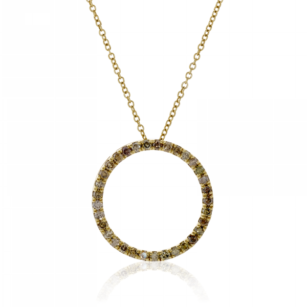 18ct Yellow gold Australian Cognac diamonds circle necklace