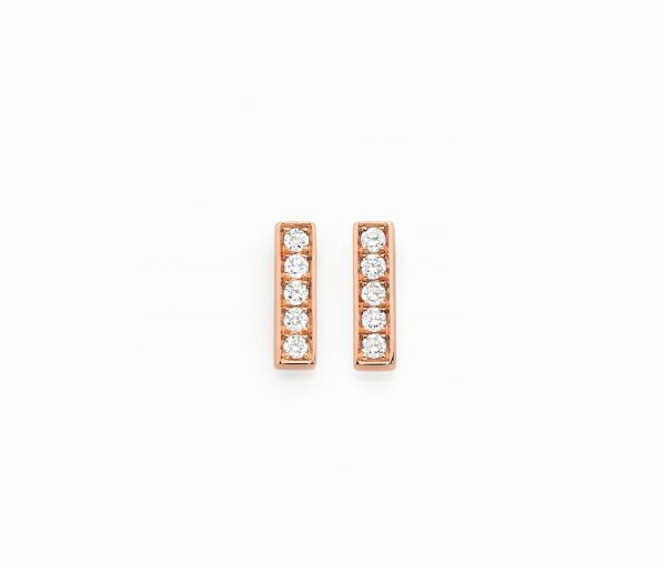 18ct rose gold diamond bar stud earrings