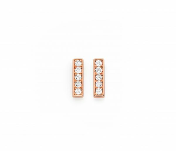 18ct rose gold diamond bar stud earrings