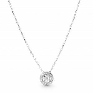18ct white gold round cluster diamond halo necklace