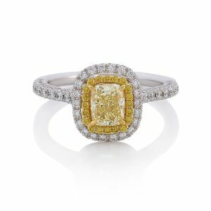18ct white and yellow gold cushion cut diamond ring.