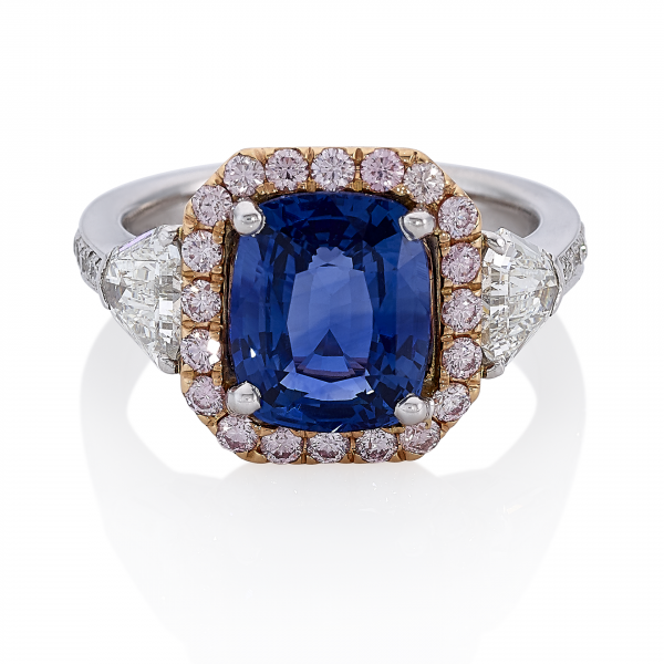 blue sapphire and pink diamond ring