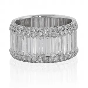Platinum baguette and round brilliant cut diamond ring