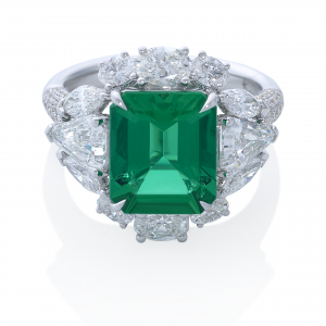 18ct white gold Colombian Emerald and Diamond ring