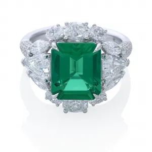 18ct white gold Colombian Emerald and Diamond ring