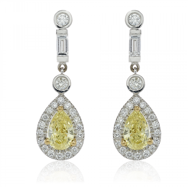 18ct White and Yellow Gold Yellow and White Diamond Drop Earrings