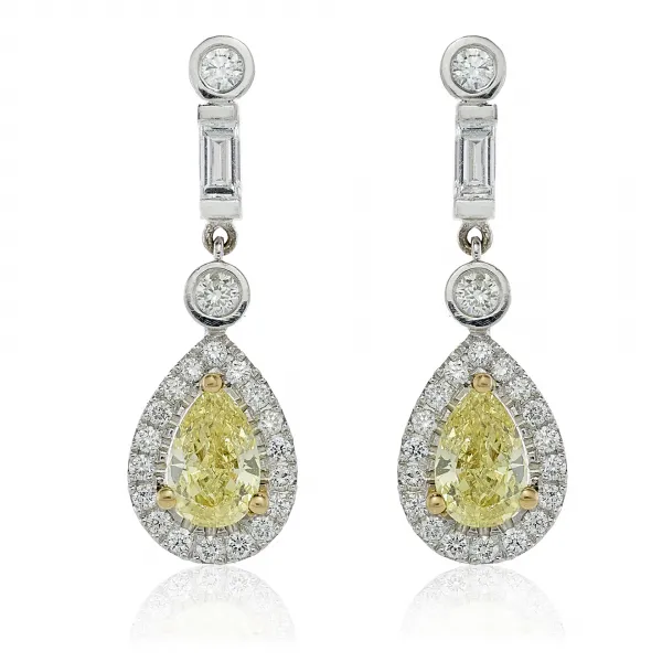 18ct White and Yellow Gold Yellow and White Diamond Drop Earrings
