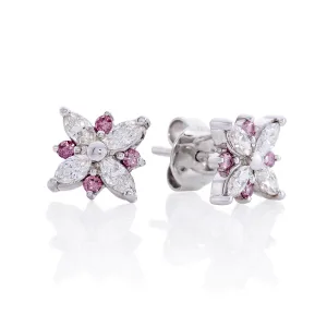 18ct white gold pink and white diamond stud earrings