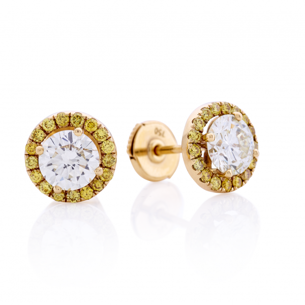 18ct Yellow Gold Diamond Stud Earrings With Yellow Diamond Halo