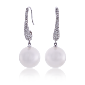 18ct white gold South Sea pearls and diamond hook earrings