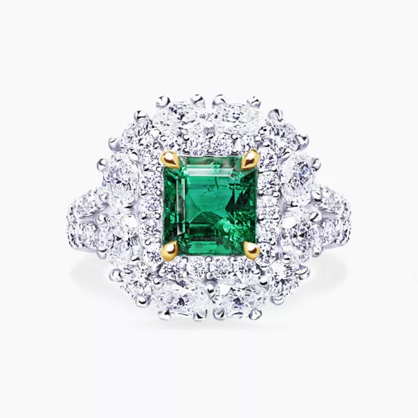 18ct white and yellow gold 2.04ct green emerald and diamond ring