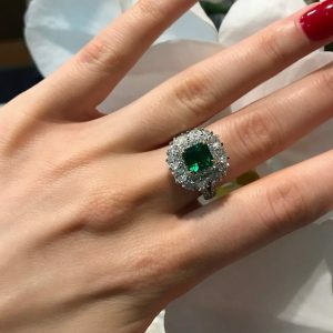 18ct white and yellow gold 2.04ct green emerald and diamond ring