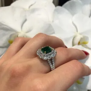 18ct white and yellow gold 2.04ct green emerald and diamond ring