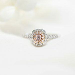 18ct gold natural Argyle pink emerald cut diamond ring
