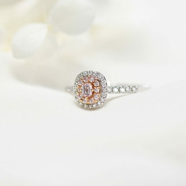 18ct gold natural Argyle pink emerald cut diamond ring