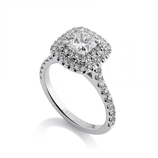 18ct white gold cushion cut diamond ring with two halos - Image 2
