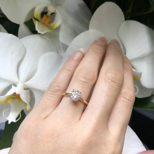 18ct rose and white gold round brilliant cut diamond solitaire ring