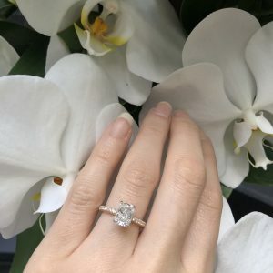 18ct Rose and White Radiant cut diamond ring