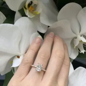 18ct Rose and White Radiant cut diamond ring