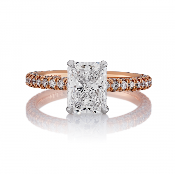 18ct Rose and White Radiant cut diamond ring