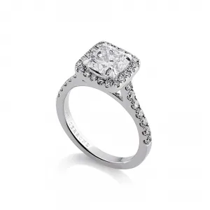 18ct white gold cushion cut diamond ring with diamond halo